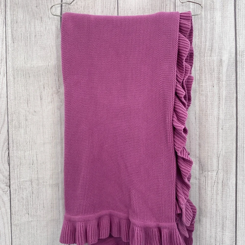 Kassadecor Throw Blanket Orchid Purple Cotton Knit Ruffle Trim Kassatex Cottage